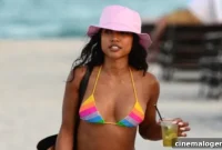 Karrueche Tran Heats Up Miami Beach in Vibrant Rainbow Bikini