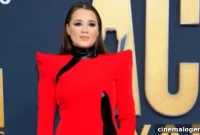 Gabby Barrett Stuns in a Fiery Red Dress and Black Latex Pants at the ACM Awards