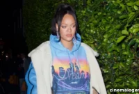 Rihanna’s Maternity Chic: Powder Blue Shearling and Mini Skirt at Giorgio Baldi
