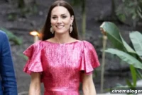 Kate Middleton Dazzles in Bespoke Pink Metallic Gown in Belize