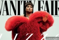Lizzo Commands Vanity Fair Cover in Fiery Red Ruffles, High Slit, and Fishnets