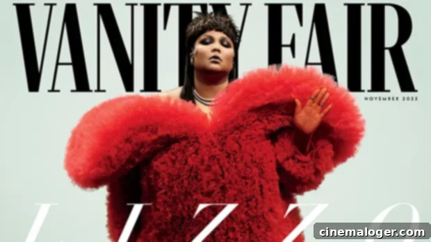 Lizzo Commands Vanity Fair Cover in Fiery Red Ruffles, High Slit, and Fishnets 1 featured 4865840