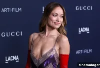 Olivia Wilde Stuns in Chevron Slip Dress and Red Gloves at LACMA Gala