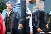 Brad Pitt and George Clooney Smolder in Leather on Movie Set
