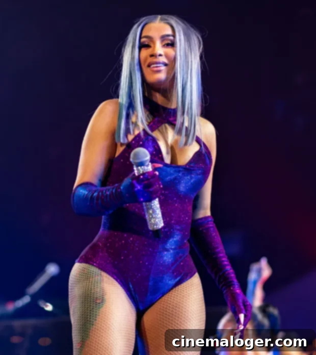 Cardi B's Post-Indictment Glam: Purple Sparkle Stuns at BET Experience 2 Cardi B performing live