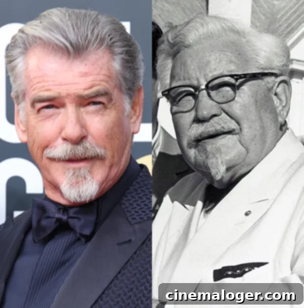 Pierce Brosnan's Golden Globes Goatee Dubbed 'Sexy Colonel Sanders' By Fans 2 Pierce Brosnan at the Golden Globes with his Van Dyke beard, sparking comparisons to Colonel Sanders.