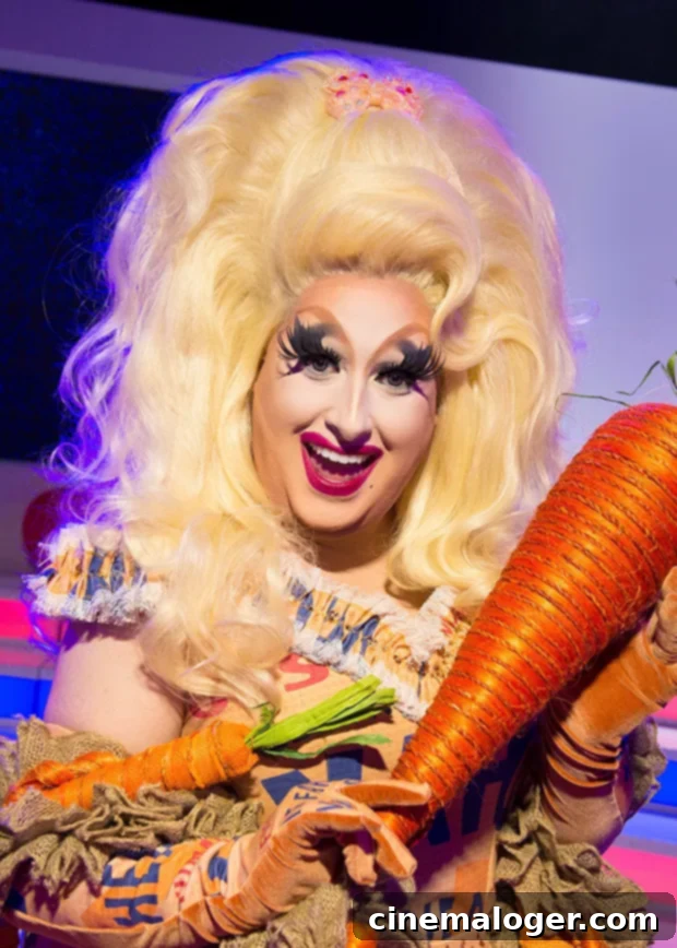 Sherry Pie, a disqualified contestant from RuPaul's Drag Race, in drag costume.