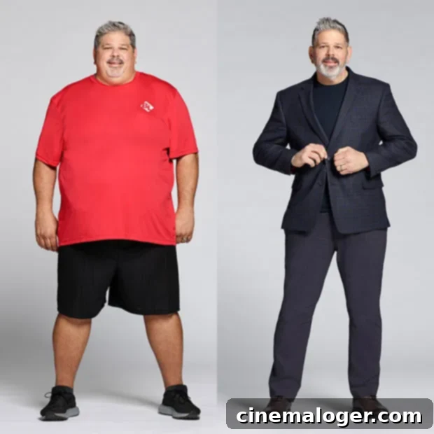 Biggest Loser Victor Jim DiBattista Sets New Sights After 144-Pound Loss 2 Jim DiBattista, winner of The Biggest Loser, transformed from 385 pounds to 241 pounds, demonstrating remarkable dedication to his health and fitness journey.