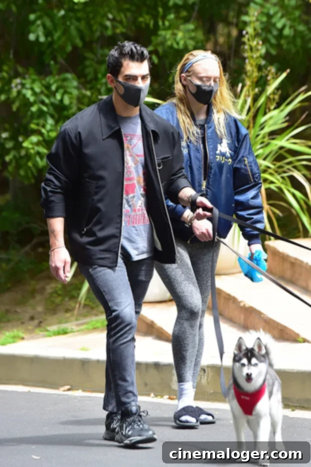 Joe Jonas & Sophie Turner walking their dogs