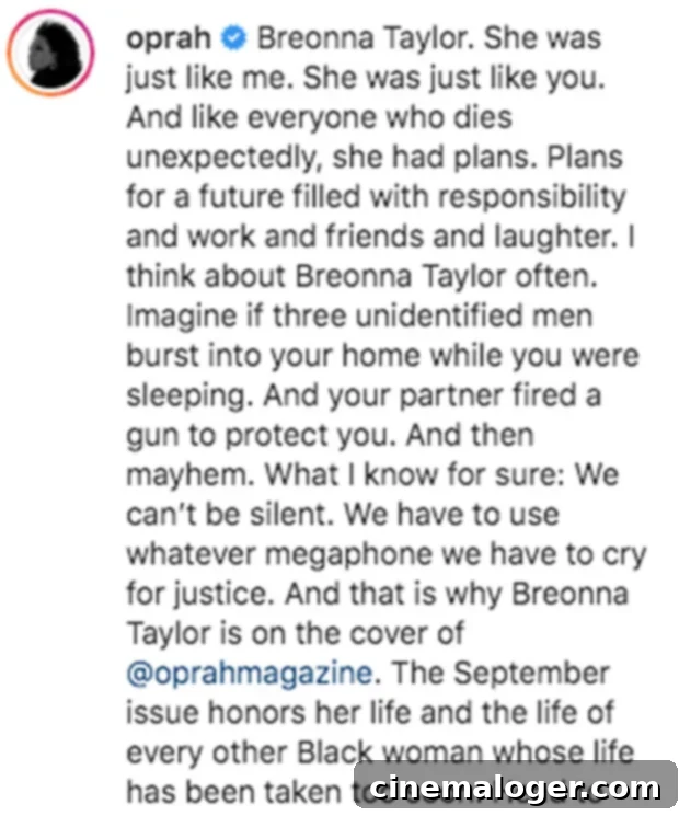 Oprah Unveils Breonna Taylor as O Magazine's Powerful New Cover Star 3 Oprah Winfrey's Instagram caption