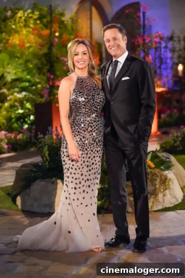 Clare Crawley's Glittering Silver Stunner Kicks Off Bachelorette Premiere 3 Clare Crawley in another stunning silver sequined dress with Chris Harrison