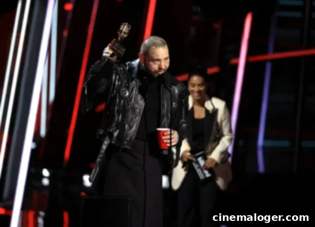 2020 Billboard Music Awards: Billie Eilish & More Among the Winners 3 Post Malone celebrating his multiple wins at the 2020 Billboard Music Awards, acknowledging fans watching from home.