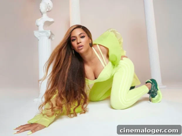 Beyonce IVY Park x adidas Drop 2 Sultry Suits and Sleek Sports Bras 2 Beyoncé models a full IVY PARK x adidas Drip 2 outfit in a vibrant shade, showcasing the collection's bold aesthetic and versatile designs for the new season.