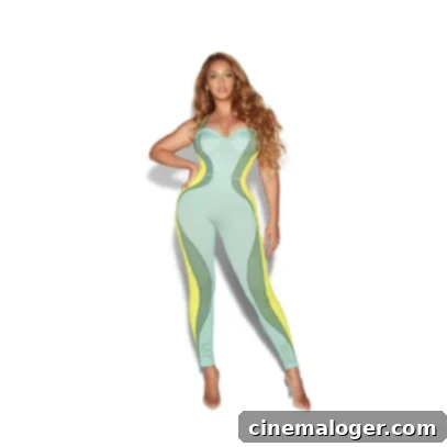 IVY PARK x adidas Drip 2 Knit Catsuit, featuring a form-fitting design and vibrant color-blocked details, perfect for showcasing natural curves.