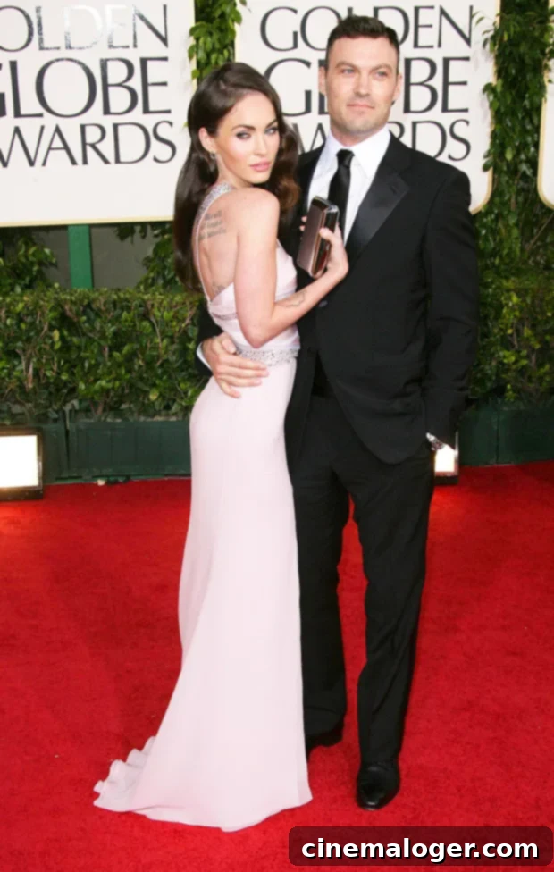 Megan Fox Dubs Machine Gun Kelly Romance 'Once In A Lifetime,' Eclipsing Brian Austin Green 3 Megan Fox and Brian Austin Green at the Golden Globe Awards, representing their past relationship