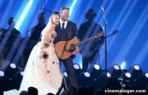 Gwen Stefani Stuns in Black and White Crop Top and Skirt for The Voice Finale with Blake Shelton 2 blake shelton gwen stefani