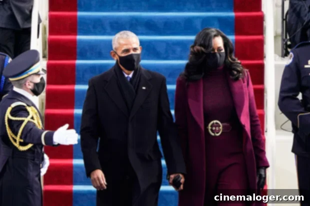 Michelle Obama Dazzles in Maroon at Presidential Inauguration 2 michelle barack obma
