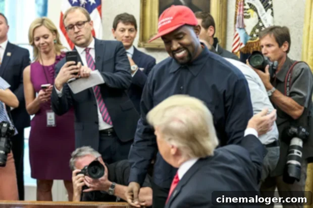 Kanye West's Post-Trump Stance Fuels His 2024 Presidential Ambitions 2 Kanye West visited Donald Trump in the Oval Office in 2018.