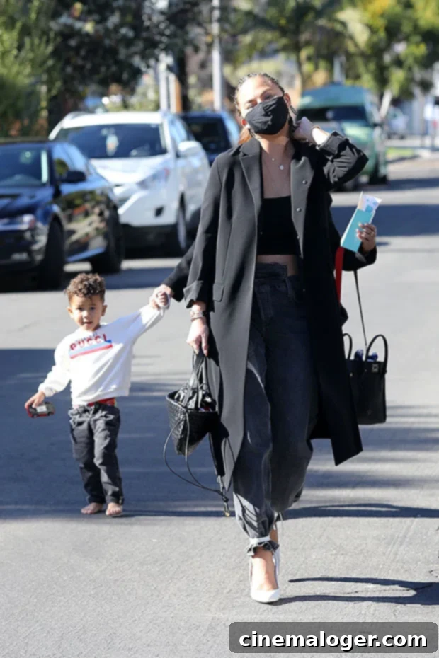 Chrissy Teigen and Miles during a stylish family outing in Beverly Hills