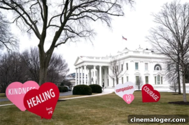 Jill Biden Unveils White House Valentine's Display, Joe Takes a Look 3 Close-up view of Dr. Jill Biden's Valentine's Day hearts at the White House.