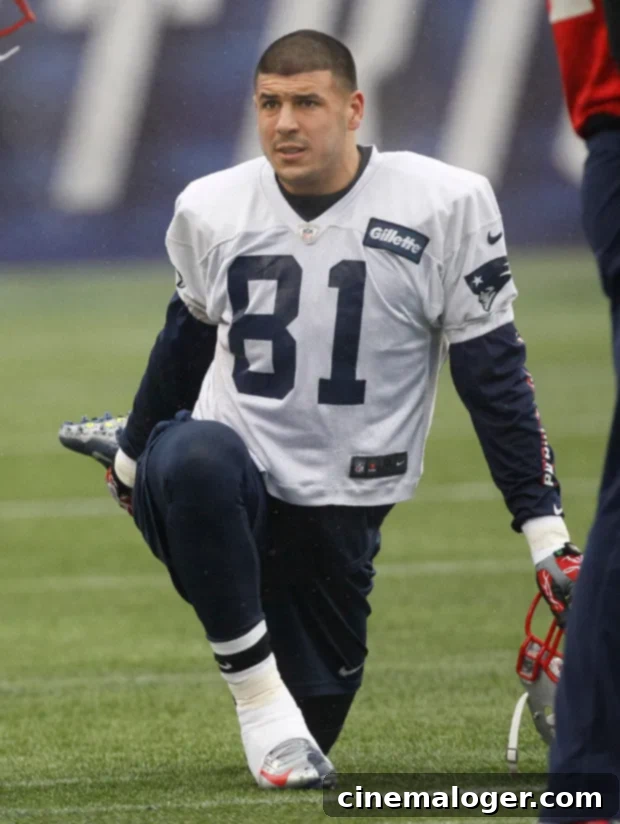 Gronk Finally Addresses Aaron Hernandez Murder Eight Years On 3 Aaron Hernandez during NFL practice in 2013