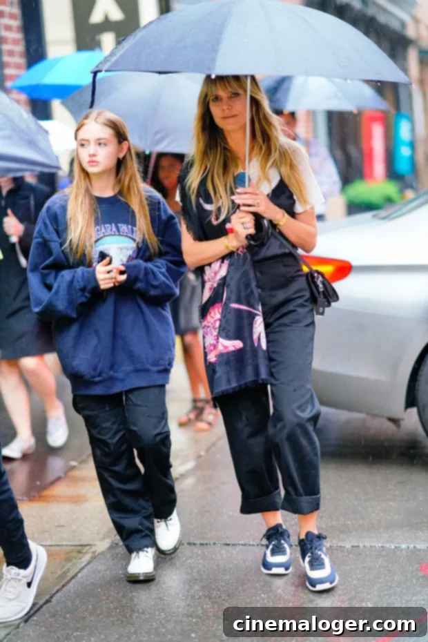 Heidi Klum and Leni, 16, Embrace Their Natural Selves in Twinning Makeup-Free Selfies 2 Heidi Klum and daughter Leni Klum step out for dinner in New York City.