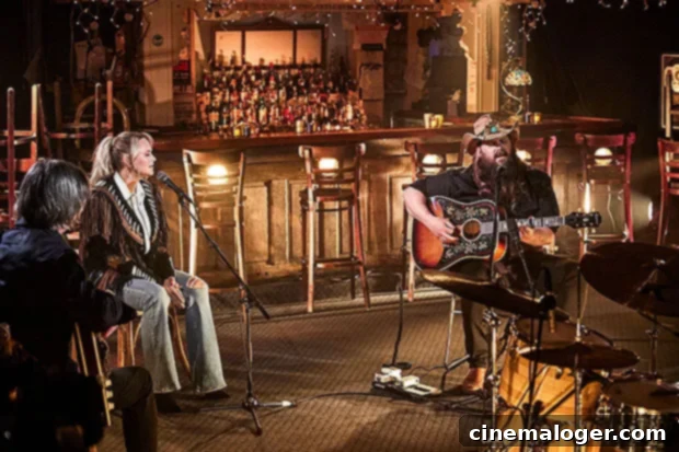 Miranda Lambert Electrifies ACMs with Bedazzled Leather and Potent Drunk Performance 3 Miranda Lambert and Chris Stapleton performing an acoustic set together at the famous Bluebird Cafe during the ACM Awards, bathed in warm stage lighting.