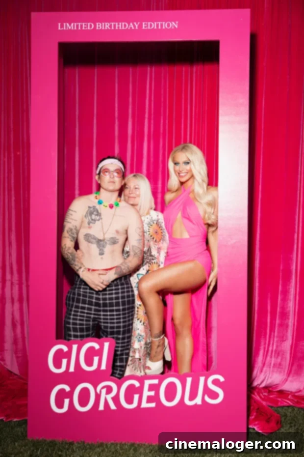 Gigi Gorgeous Unveils Unseen Photos From Her Surreal Barbie Birthday Bash 2 Gigi Gorgeous, Nats Getty, and Adriane Getty at Barbie-themed birthday party