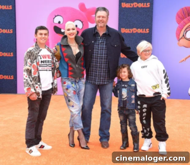 Gwen Stefani's Sons Suit Up For Her Big Day 3 Blake Shelton, Gwen Stefani, and her kids at the 'UglyDolls' film premiere