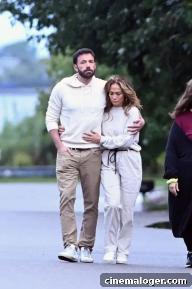 Ben Affleck and Jennifer Lopez Get Cozy on Romantic Hamptons Stroll 2 Ben Affleck & Jennifer Lopez share a romantic stroll in the Hamptons, looking coordinated in neutral tones.