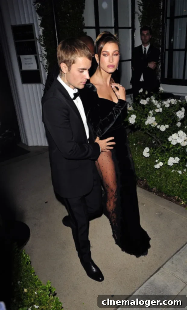 Hailey Baldwin Wows in a Double-Slit Velvet Gown on Glamorous Date with Justin Bieber 2 hailey baldwin