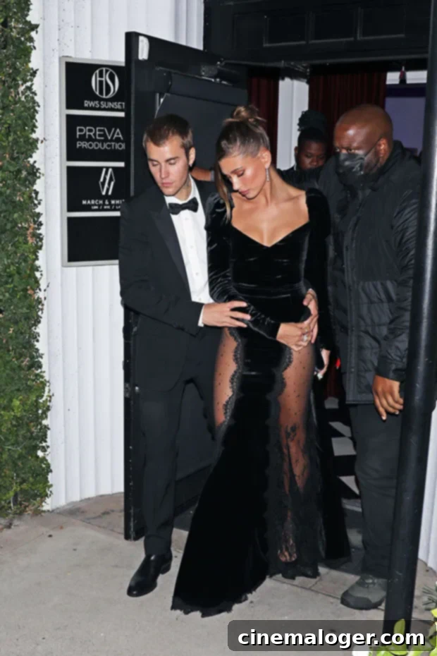 Hailey Baldwin Wows in a Double-Slit Velvet Gown on Glamorous Date with Justin Bieber 3 hailey baldwin