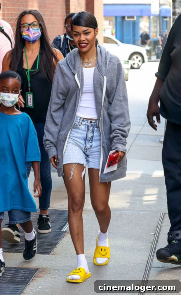 Teyana Taylor Sizzles in Daisy Dukes and White Tank Top on Tribeca Set 2 Teyana Taylor