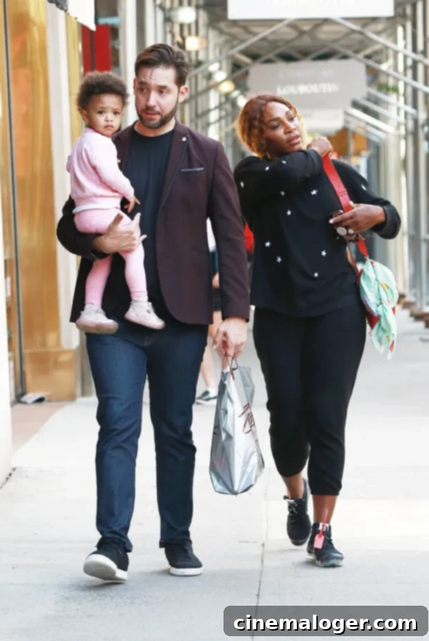 Serena Williams, Alexis Ohanian, and Olympia at Zitomer pharmacy