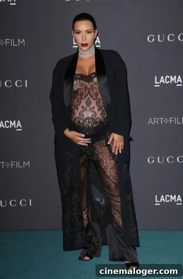 kim kardashian sheer lace maternity bodysuit lacma gala