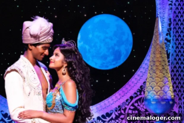 Shoba Narayan as Jasmine and Michael Maliakel, making his Broadway debut, as Aladdin.