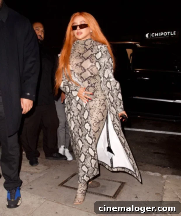 Christina Aguilera Flaunts Red Hair and Snakeskin Catsuit Following New Spanish Release 2 Christina Aguilera arriving at her party