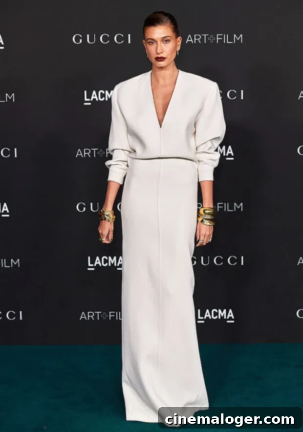 Hailey Baldwin Channels Runway Chic in Plunging White Gown at LACMA Art & Film Gala 3 Hailey Baldwin at a previous event, showcasing her versatile style