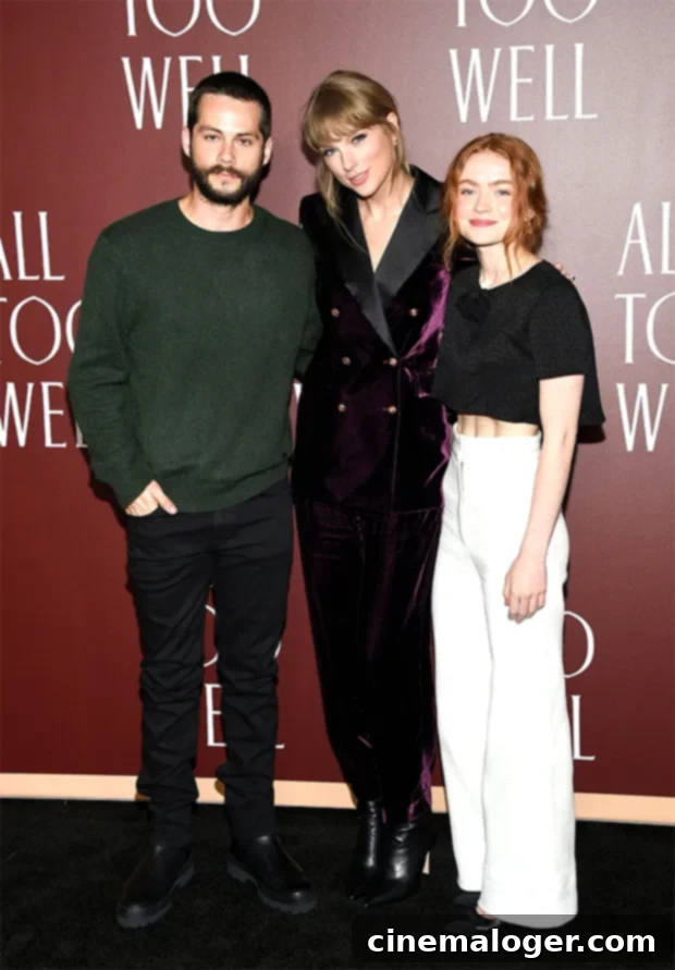 Taylor Swift Shines in Velvet Suit For All Too Well Premiere Alongside Dylan OBrien and Sadie Sink 3 dylan o'brien, taylor swift, sadie sink