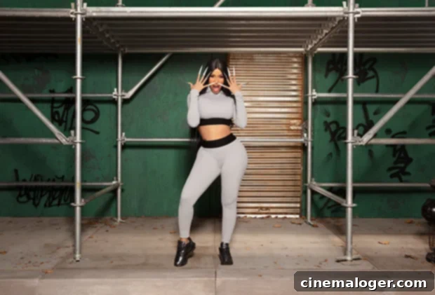 Cardi B Rocks Crop Top And Leggings To Model New Reebok Apparel 2 Cardi B showcasing her Reebok 'Let Me Be…In My World Nighttime' collection in a fitted crop top and leggings.