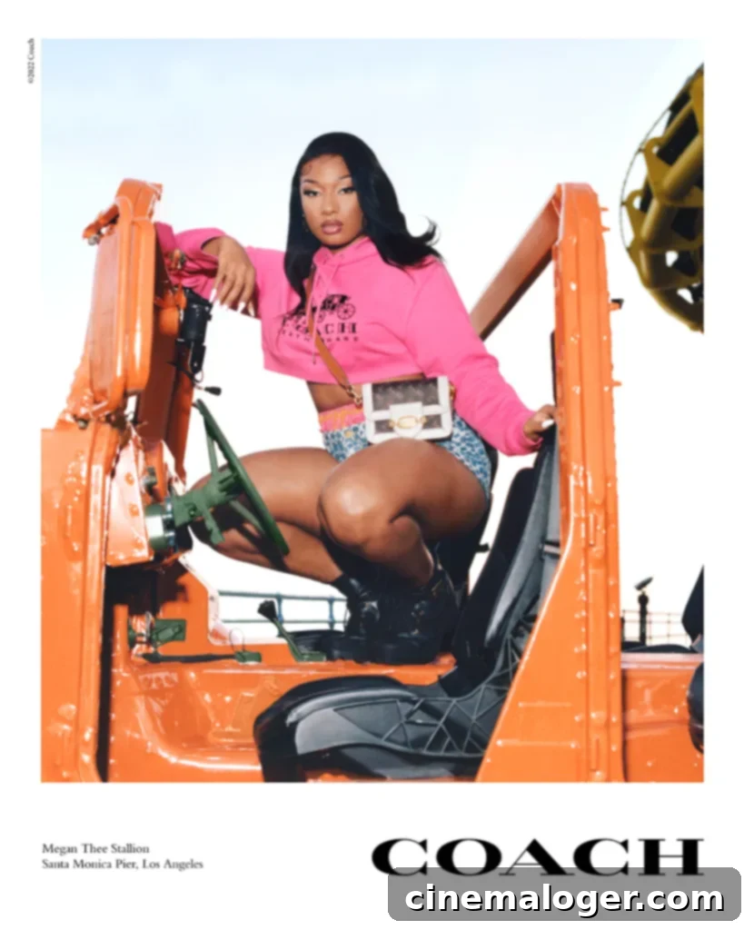 Megan Thee Stallion's Golden Sizzle: Tiny Bikini Mirror Moves 2 Jennifer Lopez gets on her BMX bike as she stars in a new Coach fashion campaign. The 52-year-old star appears alongside Megan Thee Stallion in the spring 2022 'That's My Ride' collaboration. Noah Beck, Wisdom Kaye and Koki also appear. Director Stuart Vevers worked in collaboration with director and photographer Tyler Mitchell on the campaign, which