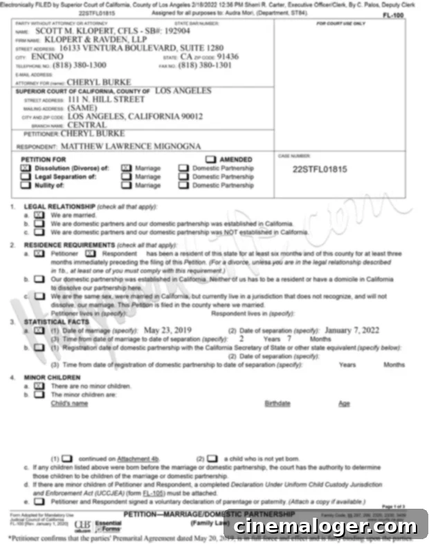 DWTS Pro Cheryl Burke Files For Divorce From Matthew Lawrence After Three Years 2 Cheryl Burke's divorce documents from Matthew Lawrence confirm their separation.