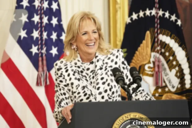 Jill Biden's Sunflower Mask for Ukraine Ignites Twitter Praise 3 Jill Biden speaks at a Black History Month event at the White House.