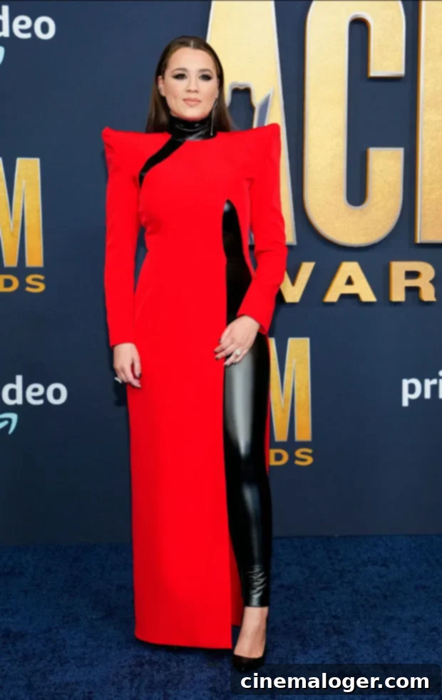 Gabby Barrett Stuns in a Fiery Red Dress and Black Latex Pants at the ACM Awards 2 Gabby Barrett ACM Awards 2022