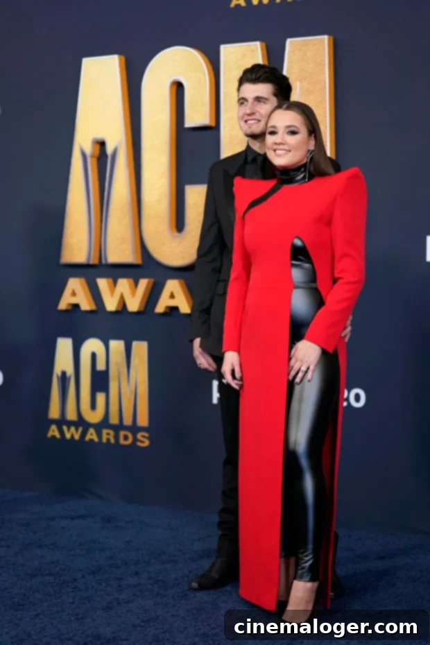 Gabby Barrett Stuns in a Fiery Red Dress and Black Latex Pants at the ACM Awards 3 Gabby Barrett, Cade Foehner, ACM Awards 2022