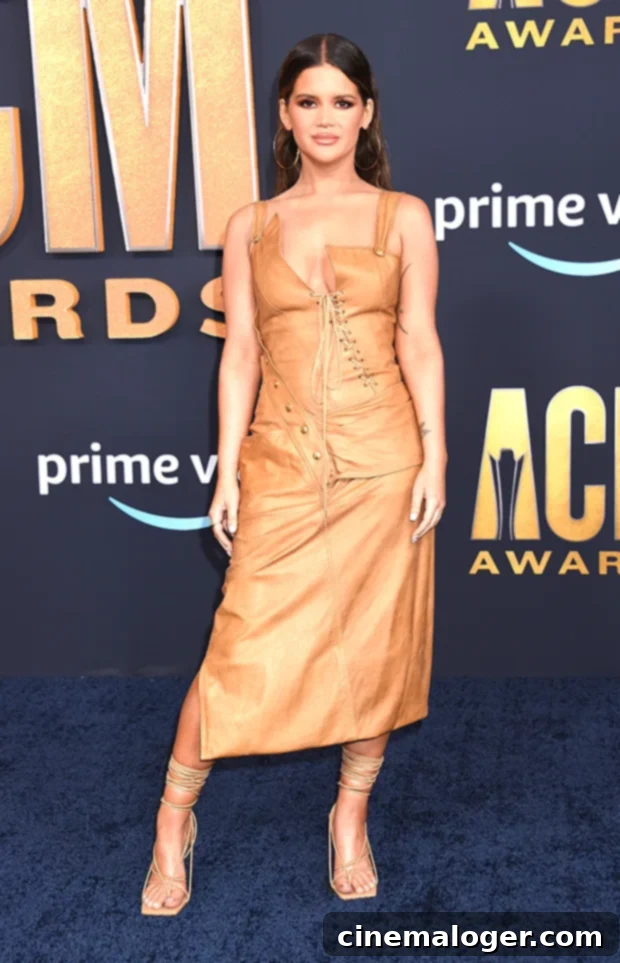 Maren Morris in her leather dress at the ACM Awards.