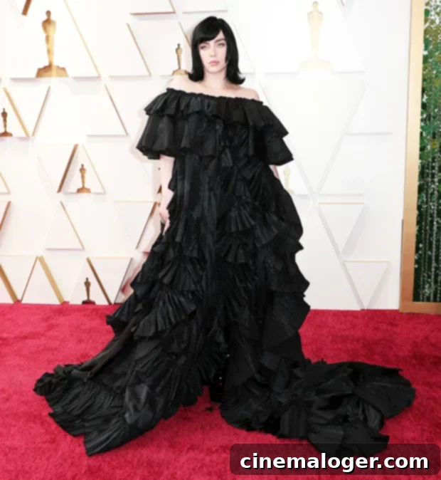 Billie Eilish Delivers a Middle Finger Message to Oscars Fashion Critic 2 Billie Eilish on the red carpet at the Oscars