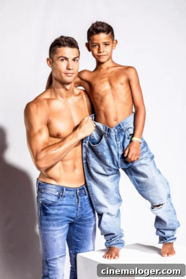 Cristiano Ronaldo's Children His Family and His Tragic Loss 2 Cristiano Ronaldo and his son Cristiano Ronaldo Jr. pose in CR7 denim jeans