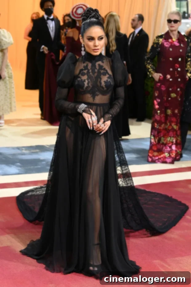 Vanessa Hudgens Embraces Goth Glamour In Sheer Black Lace At Met Gala 2 Vanessa Hudgens
