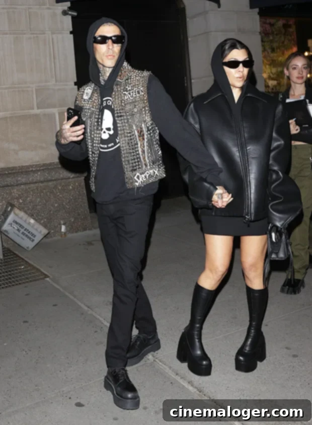Kourtney Kardashian Rocks LBD Hand In Hand With Travis Barker In NYC Pre Met Gala 2 kourtney kardashian